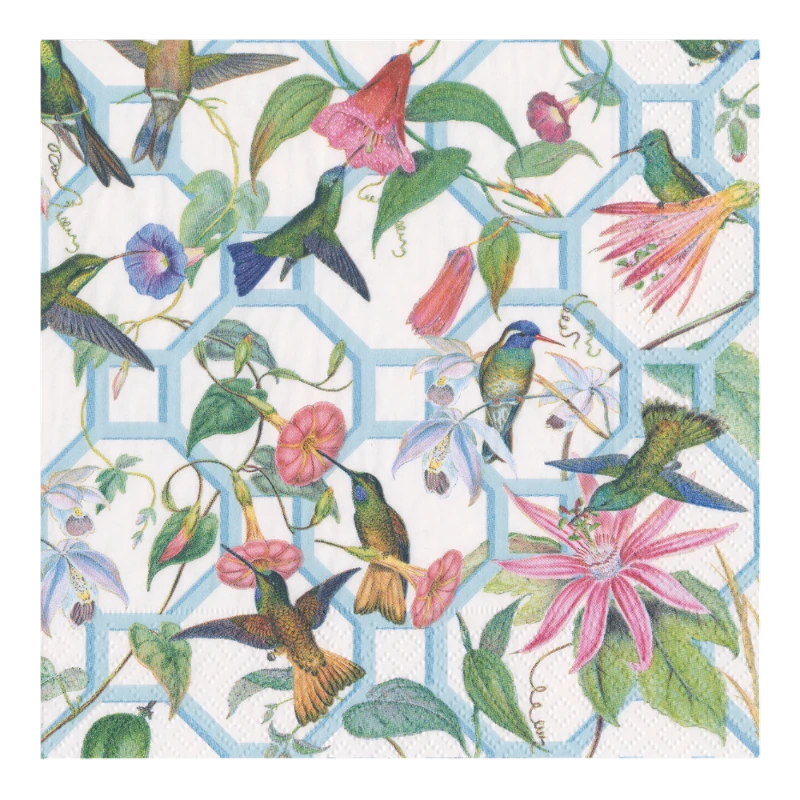 Caspari dinner napkin Hummingbird Trellis Hummingbird Blue