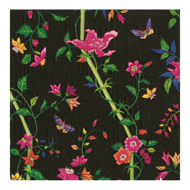 Caspari Cocktail Napkins Sprigged Silk Black Black
