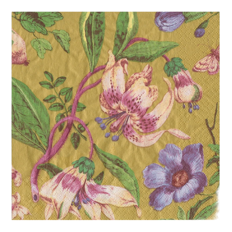 Caspari dinner napkin Porcelain Blooms Gold