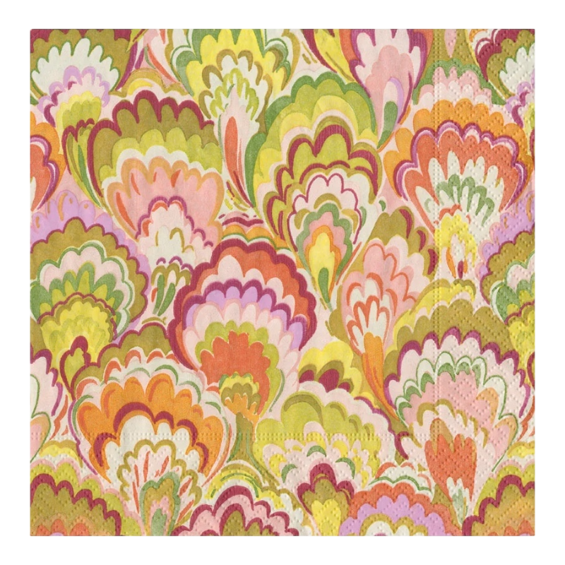 Marbled Ceramica Raspberry and Chartreuse Lunch Napkin Caspari 18450L