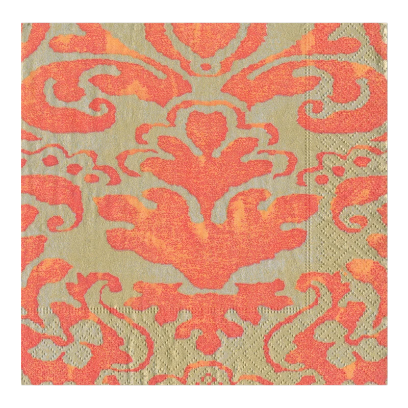 Caspari lunch napkin Coral Palazzo Orange Metallic Gold