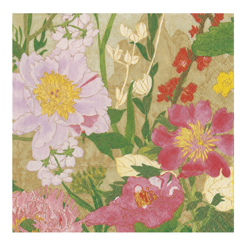 Caspari dinner napkin Mountain High Flowers Rose Fuchsia