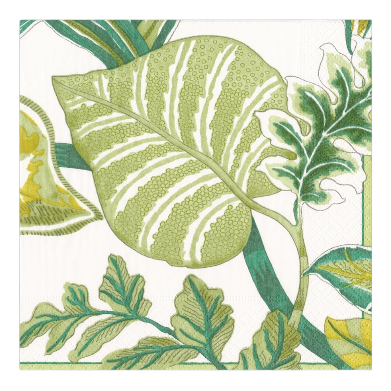 Caspari Lunch Napkin Ivory Florida Leaves Green