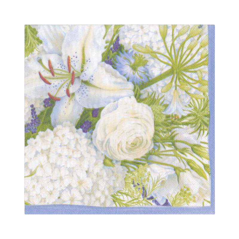 Caspari Lunch napkin White Blooms Flowers Purple