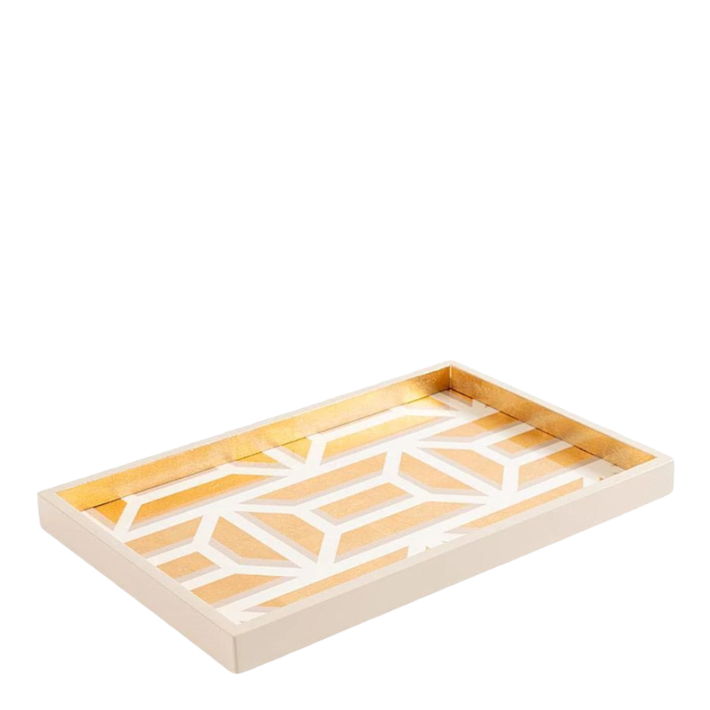 Caspari Tray Laquerware White Gold