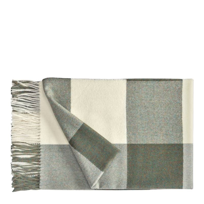 Christian Fischbacher Carre White Green Plaid Blanket Baby Alpaca