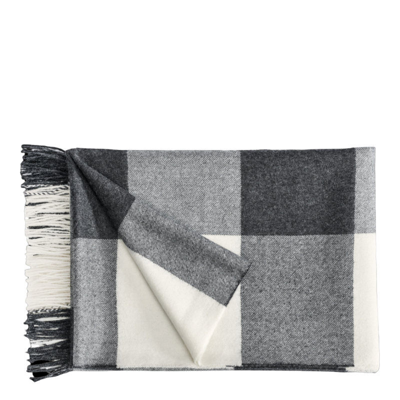 Christian Fischbacher Carre White Black Plaid Blanket Baby Alpaca