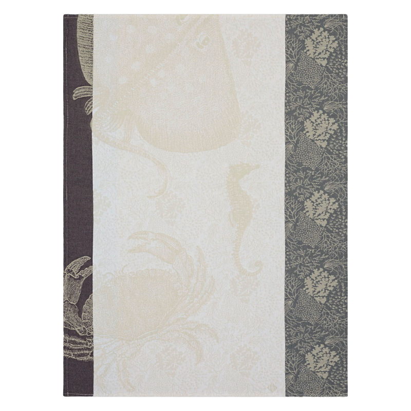 Le Jacquard Francais Tea Towel Fonds Marin Meduse Nacre White Grey Black