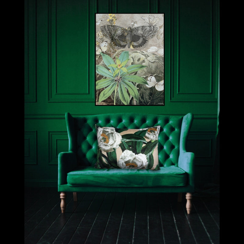 VanillaFly cushion Peony Green Beige Velvet
