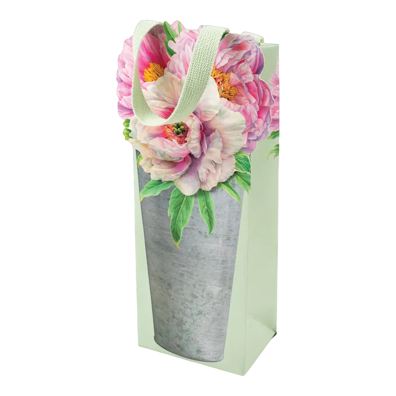 Caspari Peonies bottle bag in French Flower Bucket
