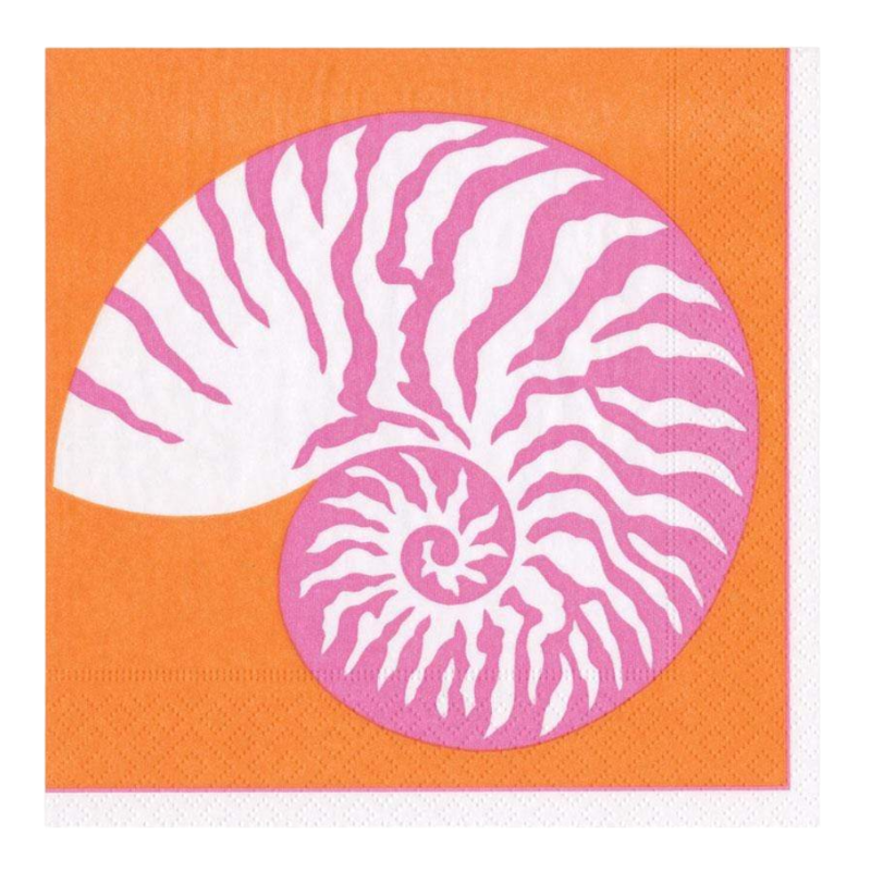 Caspari lunch napkin Nautilus Coral Orange Pink