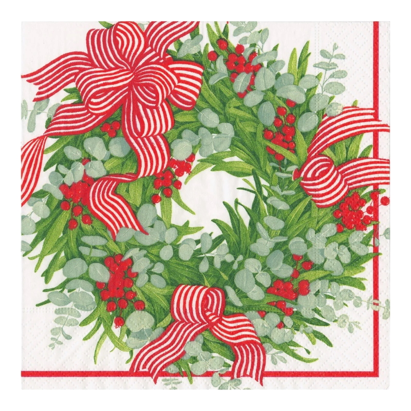 Ribbon Stripe Wreath Dinner Napkins Caspari