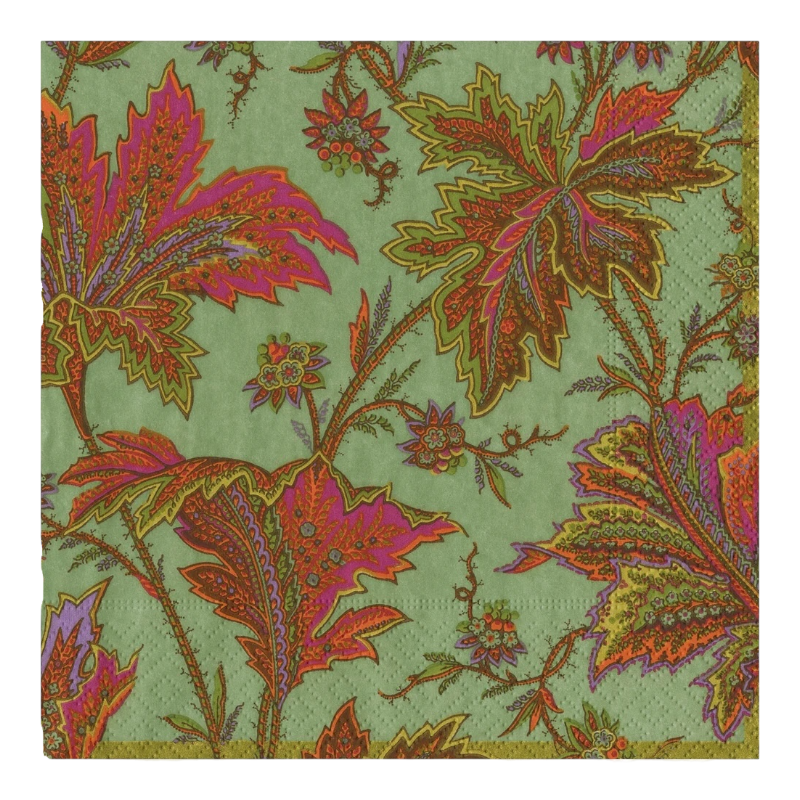 Paisley Leaves Sage Green Dinner Napkins Caspari 18762D