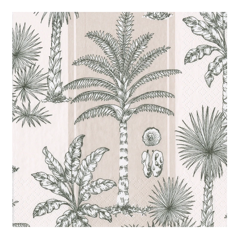 Caspari Luncheon Napkin Paper Napkin Southern Palms Flax White 17950L