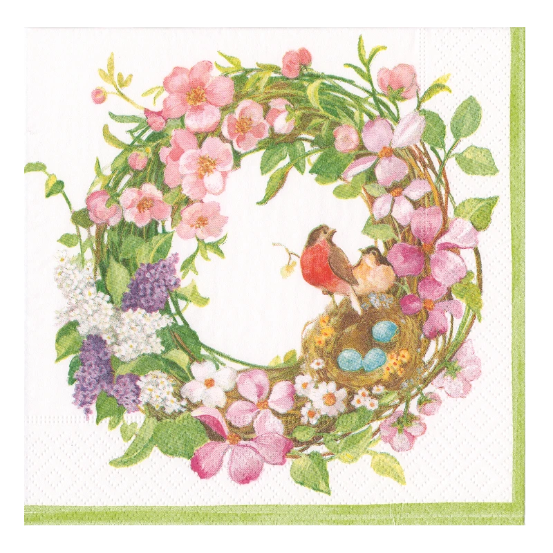 Caspari Luncheon Napkin Paper Napkin Spring Wreath 16860L
