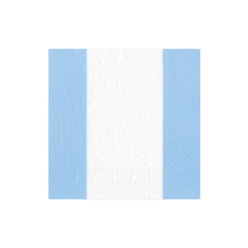 Caspari cocktail box with napkins light blue stripes
