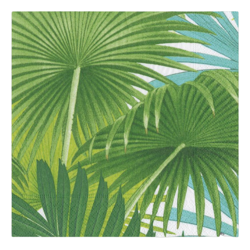 Caspari dinner napkin Palm Frons White Palm trees Green