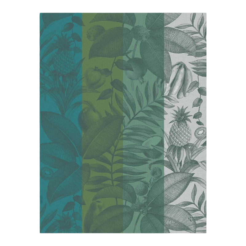 Le Jacquard Francais tea towel Fruits Exotiques Palm Green Turquoise Blue