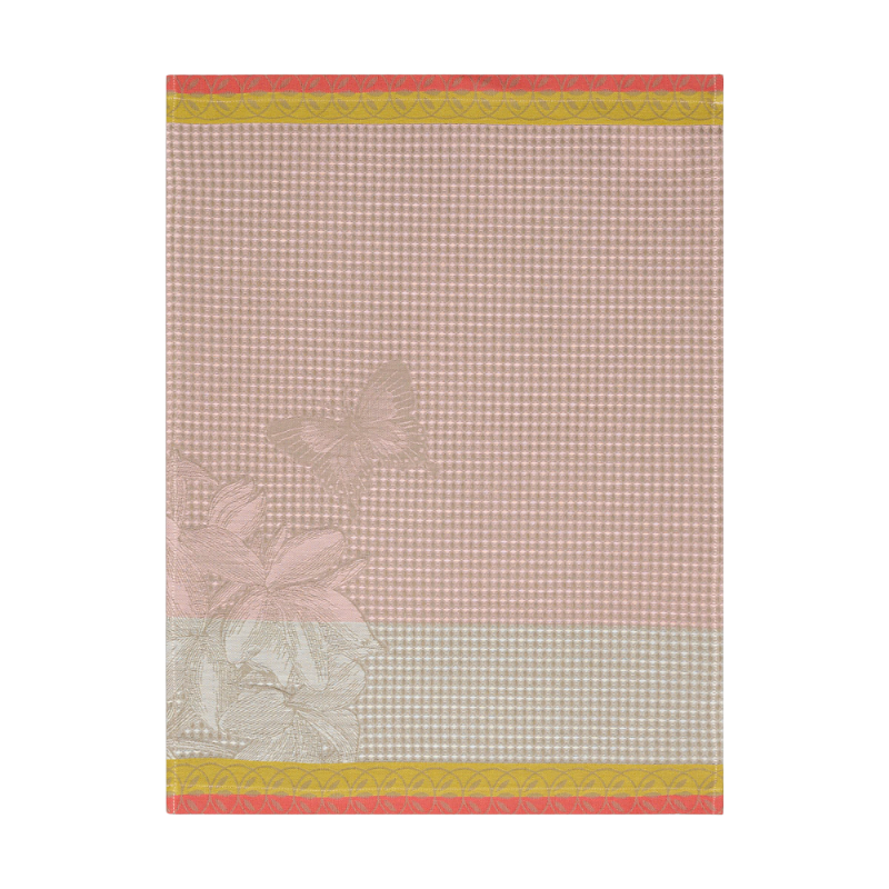Le Jacquard Francais tea towel Towel Jardin des Papillons Magnolia Rose Pink Orange