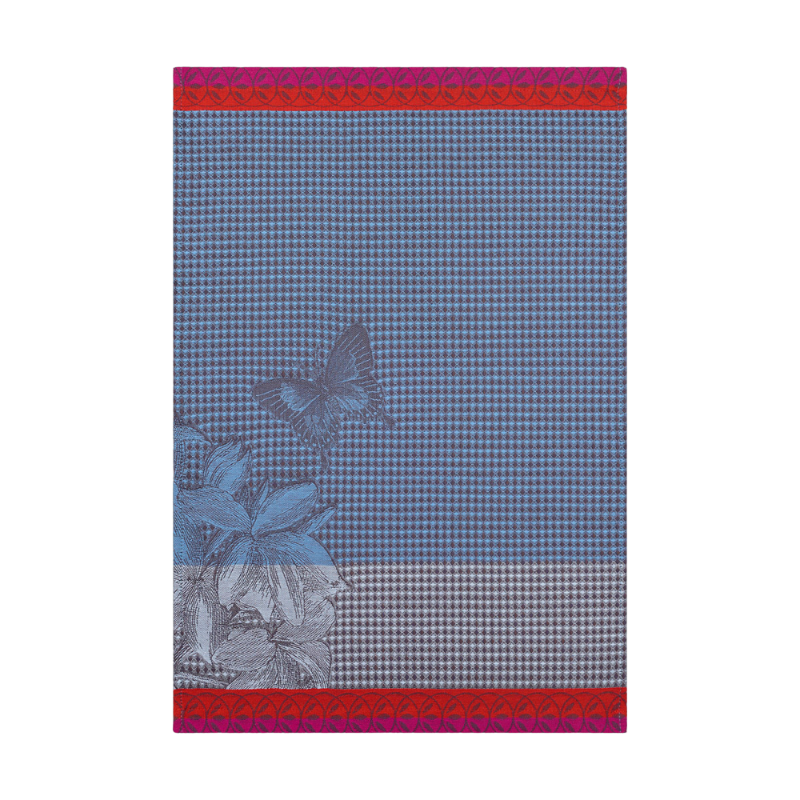 Le Jacquard Francais tea towel Towel JArdin des Papillons Muscaris Blue Red Pink 