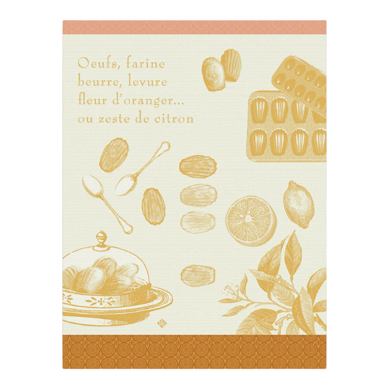 Le Jacquard Francais tea towel Recettes Madeleines Yellow