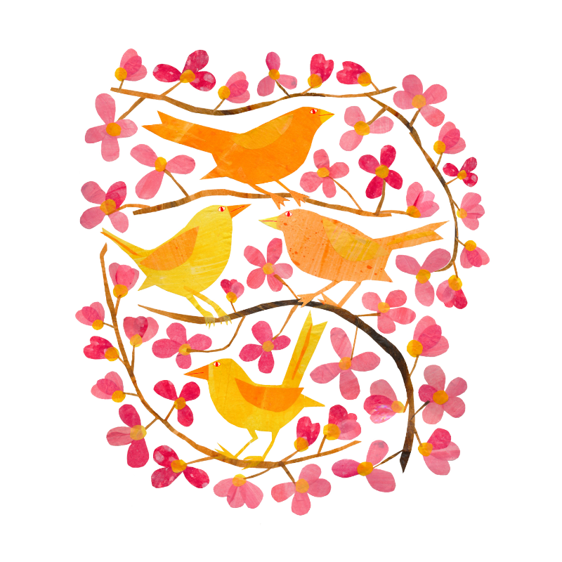 PPD Paper Products Design Lunch Napkin Paper Napkin Cherry Blossoms and Birds